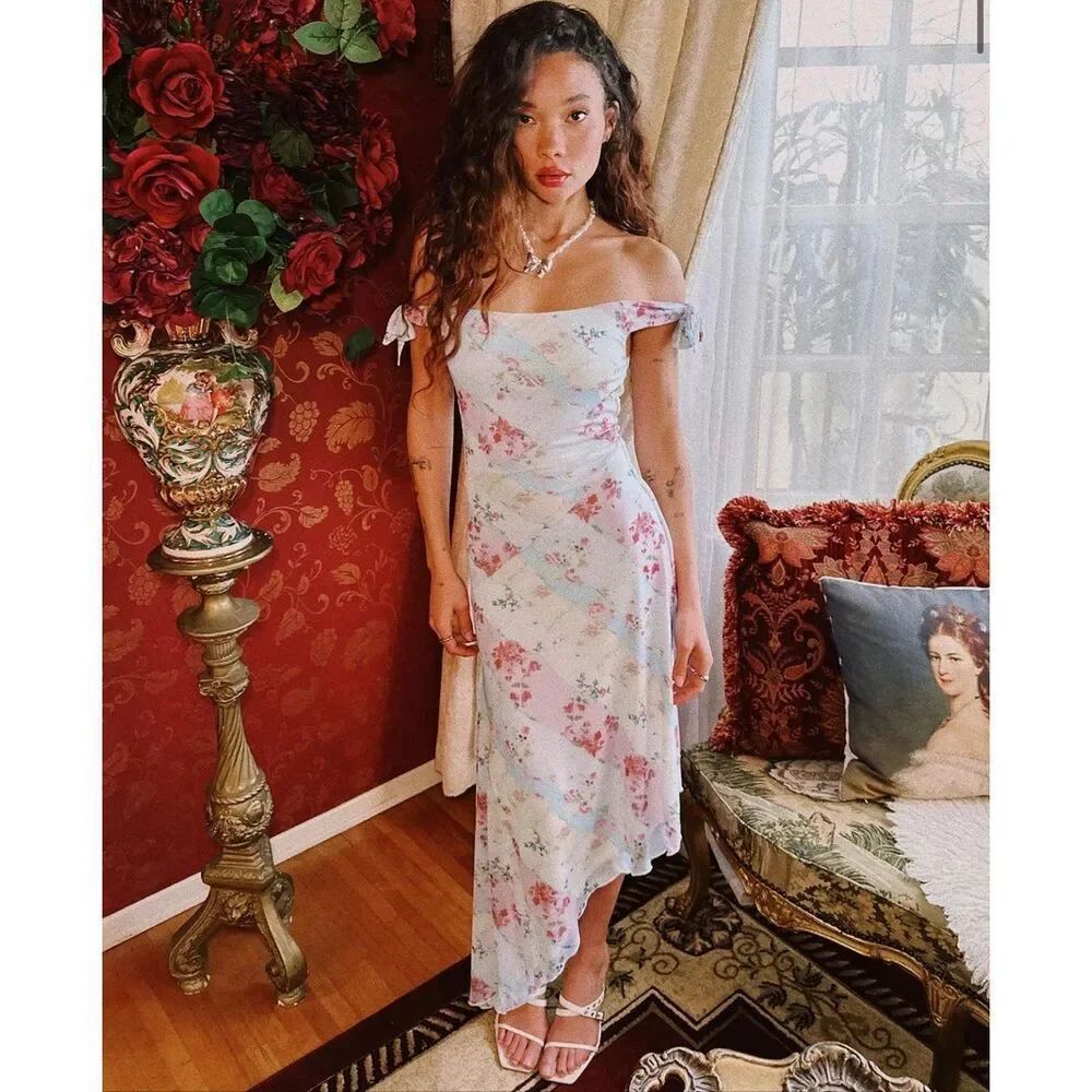 NWT Princess Polly Smitten Asymmetric Maxi Dress Multi Floral Quilt Print Size14